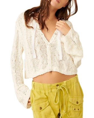 Free People Robyn Cardigan Womens White Open Knit V-Neck Cropped DDR2456