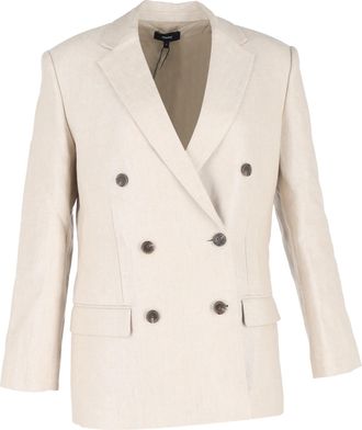 Theory Pre-owned Womens Double-Breasted Blazer in Beige Linen - Size Medium