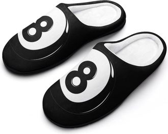 Generic 8 Ball Pool Cue Billiards Mens House Slippers Memory Foam Washable Cotton Slip on Home Shoes