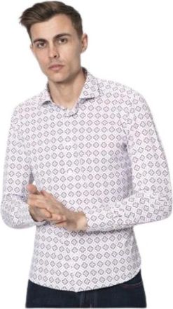 Orian Witte Bloemenprint Blouse - Heren - Casual Overhemden - Veelkleurig - M - Nylon - Overhemden
