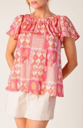 Flying Tomato Cotton Woven Top in Pink/Orange at Nordstrom Rack, Size Medium