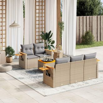 vidaXL Vidaxl - Juego De Sof&aacute;s Jard&iacute;n Con Cojines 6 Pzas Rat&aacute;n Sint&eacute;tico Beige