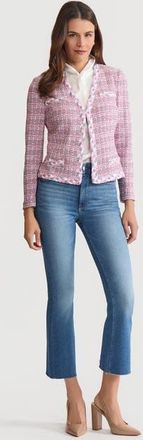Misook Tailored Braided Trim Tweed Knit Jacket in Pink/blue/black/white at Nordstrom, Size Xx-Large