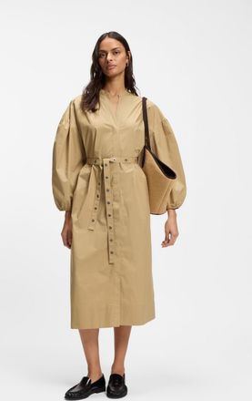 Boss Orange by Hugo Boss Midikleid BOSS ORANGE Dellys Premium Damenmode, Damen, Gr. 34, N-Gr, rust, copper 222, Popeline, Obermaterial: 100% Baumwolle, unifarben, Midi, V-Auss