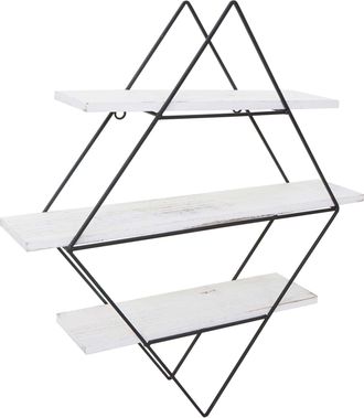 Hhg Estanter&iacute;a De Pared Hhg 842, Estanter&iacute;a Colgante Estanter&iacute;a, Dise&ntilde;o Industrial Madera Aut&eacute;ntica 60x55x12cm, Blanco Shabby