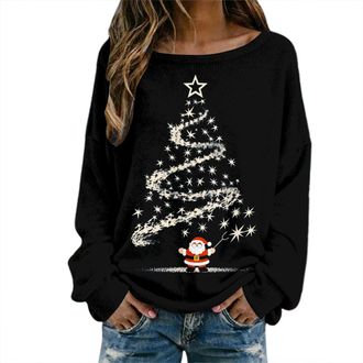 Generic Christmas Sweatshirts Women Funny Xmas Reindeer Santa Jumper Casual Cozy Long Sleeve Crewneck Pullover Holiday Party Tops