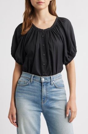D&ocirc;en June Gingham Check Organic Cotton Top in Black at Nordstrom, Size Xx-Small
