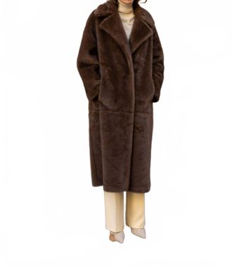 ATTENTIF Long Faux Fur Coat In Chocolate