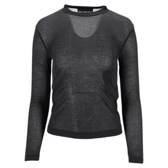 Balenciaga Balenciaga Strakke Crewneck Lange Mouwen Top in Grijs Katoen