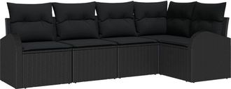 vidaXL Garden Sofa Set with Cushion 5 pcs Black Poly rattan Vidaxl