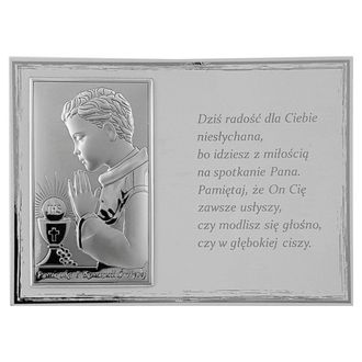 OEM Cuadro Souvenir De La Primera Comuni&oacute;n En Plata Con Grabado Para Ni&ntilde;o Tama&ntilde;o: 18x13 Cm Color: Blanco Sku: Vl820/4bi/s
