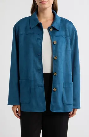 Anne Klein Faux Suede Five-Button Jacket in Dark Dutch Blue at Nordstrom, Size 14