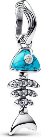 Pandora Womens Turquoise Fishbone Dangle Charm In Blue/sterling Silver