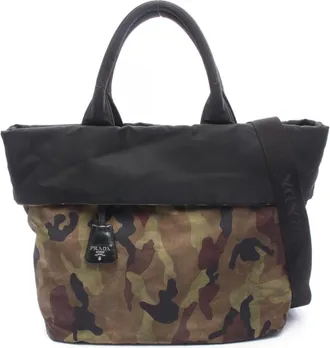 Prada Black Khaki Multi-Color Nylon Handbag Tote Bag (Pre-Owned)