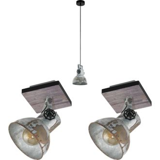 Loops Ceiling Pendant Light & 2x Matching Wall Lights Industrial Raw Steel Lamp Shade in Metallics