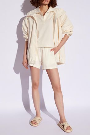 Moncler Polo With Logo Patch, Womens, Cream