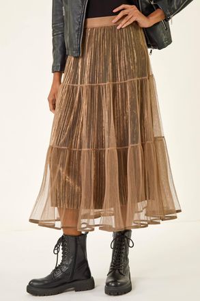 Roman Pleated Velvet Overlay Skirt