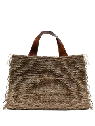 Ibeliv Onja fringed raffia tote bag - women - Calf Leather/Cotton/Raffia - OS - Brown