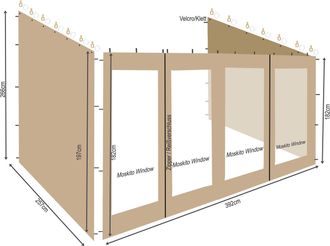 Quick-Star 3 Seitenteile Zu Rollpavillon 3x4m Sand