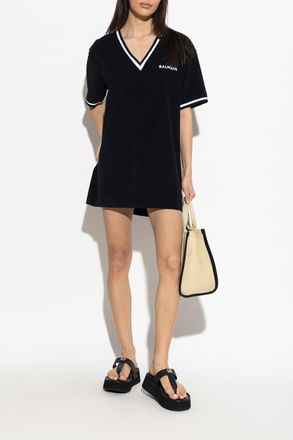 Balmain Beach Dress With Embroidered Logo, Womens, Black