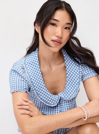 Twik Womens Puff-sleeve Peter Pan collar blouse