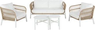 Maisons du monde Sal&oacute;n de jard&iacute;n para 4 personas de resina trenzada efecto rat&aacute;n con cojines blancos