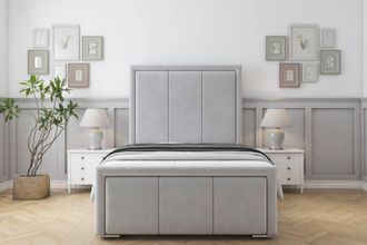 Sloomy Lancaster Plush Bed Frame With 50 Upholstered Headboard in Silver | Size: Small Single
