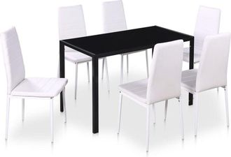 vidaXL 7 Piece Dining Table Set Black and White vidaXL