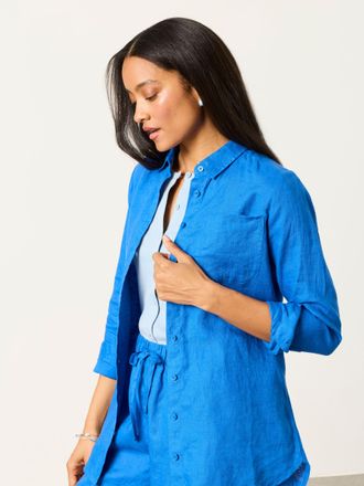 Fat Face FatFace Olivia Cobalt Blue Petite Linen Shirt