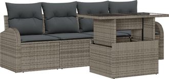 vidaXL Garden Sofa Set with Cushion 5 pcs Grey Poly rattan Vidaxl