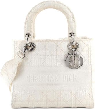 Dior Lady D-Lite Bag Cannage Embroidered Canvas Medium satchel - Beige