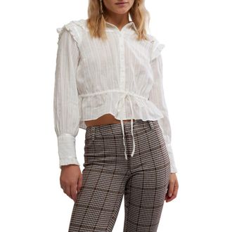 Free People Daybreak Ruffle Cotton Shirt in Optic White at Nordstrom Rack, Size X-Small
