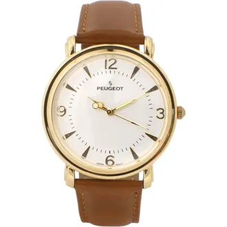 Peugeot Retro Design Domed Crystal Leather Strap Watch - 38MM in Brown at Nordstrom