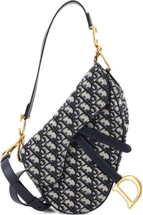 Dior Saddle Handbag with Strap Oblique Canvas Medium shoulder bag - women - Canvas - One Size - Blue