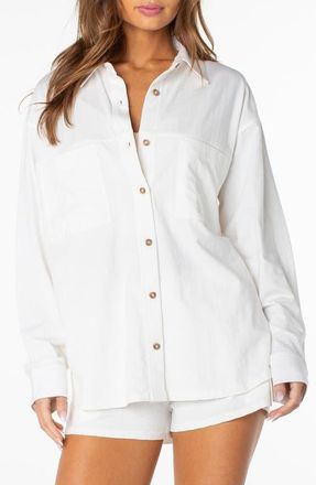 Roxy Sandpiper Cotton Button-Up Shirt in Cloud Dancer at Nordstrom, Size Xx-Large