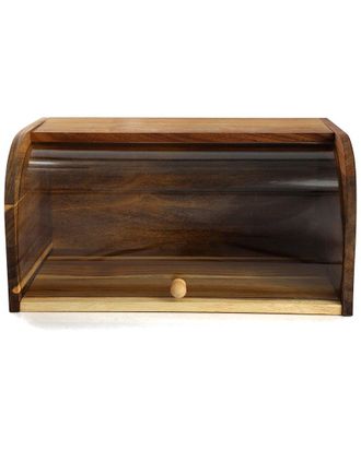 MegaChef Acacia Wood Bread Box With Sliding Glass Lid