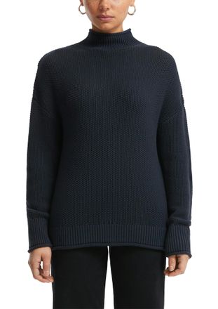 QS by s.Oliver Strickpullover QS, Damen, Gr. M, navy, Strick, Obermaterial: 50% Baumwolle, 50% Polyacryl, unifarben, bequem h&uuml;ftbedeckend, Rundhals, Rollkanten, Pull