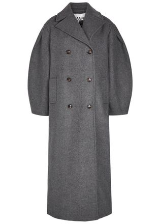 Ganni Double-breasted Wool-blend Peacoat - Grey - 38 (UK10 / S)