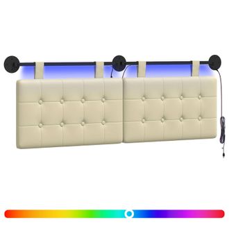 vidaXL Cabecero Colgante Con Luz Led Crema Cuero Sint&eacute;tico Vidaxl