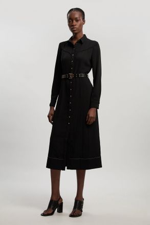 Karen Millen Womens Twill Contrast Woven Midi Shirt Dress - Black - Size 12 UK