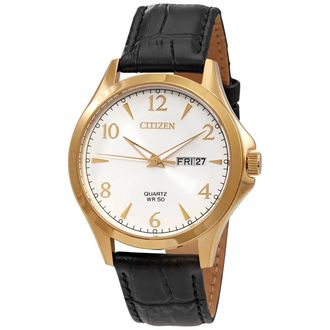 Citizen Quartz Silver Dial Black Leather Mens Watch BF2003-25A