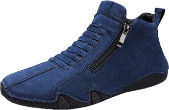 Generic Mens Leather High Top Shoes Mens Leather Boots Side Zip Hightop Skateboarding Shoes Slip On Walking Boots Soft Cushion Athletic Trainers Lightweight B