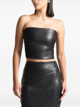 Mani&egrave;re De Voir faux-leather black bandeau corset top - women - Polyester/Polyurethane - 10