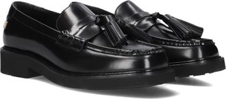 Tommy Hilfiger Schoenen, Dames, Zwart, 37 EU, Leer, Zwarte Tassel Loafers Vierkante Neus Leer
