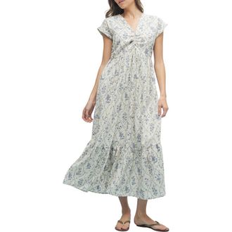 Wishlist Floral Cinched Midi Dress in Off White/Blue at Nordstrom Rack, Size Medium
