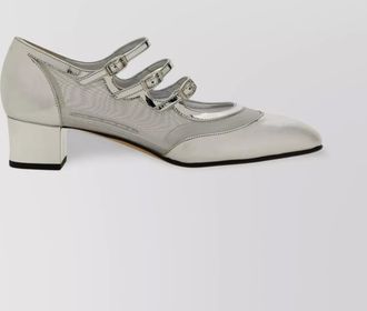 Carel block heel mesh paneling metallic pumps