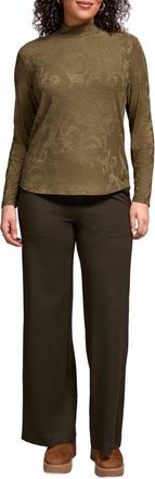 Tribal Long Sleeve Mock Neck Jacquard Top In Ivy