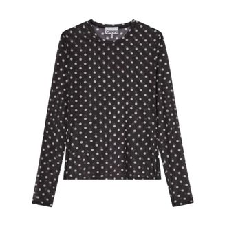 Ganni Printed Sheer Long-sleeve Top - female - Ganni - Long Sleeve T-Shirts - Black - XS - Tops