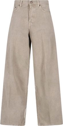 Haikure Wide-Leg Beige Denim And Linen Jeans With Five-Pocket Design