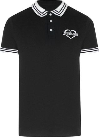 Moschino Mens Love Twin Tipped Collar Logo Black Polo Shirt Cotton - Size X-Large